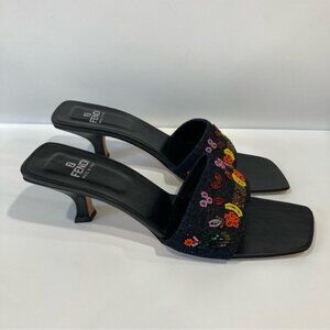 AUTH RARE FENDI ZUCCA BEADED MULE HEELS Y2K VINTAGE FALL 🍂 KITTEN HEEL SANDAL 9